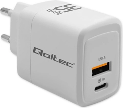 Φορτιστής πρίζας 35 W GaN, USB‑C PD + USB QC 3.0, λευκός