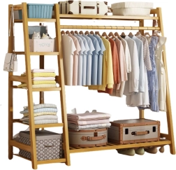 Μπαμπού επιδαπέδια κρεμάστρα ρούχων με 5 ράφια – 130 cm