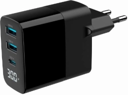 Φορτιστής GaN πρίζας 30 W με LCD, 2× USB‑A και 1× USB‑C, γρήγορη φόρτιση PD/QC 3.0, μαύρος