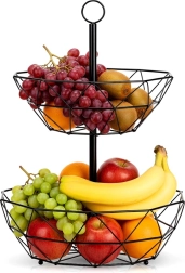 Διώροφο μεταλλικό καλαθάκι για φρούτα – μαύρη γεωμετρική βάση