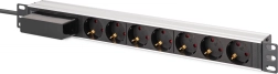 PDU μπάρα τροφοδοσίας για rack 19" με διακόπτη και μικροαυτόματο C 16 A, 7× Schuko, καλώδιο 1,8 m, αλουμίνιο