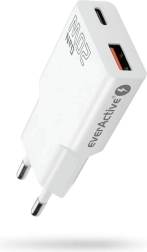 Φορτιστής πρίζας everActive GaN Super Slim 20 W με USB‑C PD και USB‑A QC 3.0