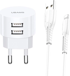 Φορτιστής πρίζας USAMS T20 με 2xUSB 2,1A Lightning