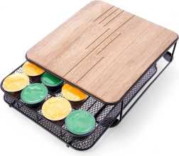 Οργανωτής για κάψουλες καφέ, μεταλλικός μαύρος με ξύλινη επιφάνεια