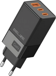 Μαύρος φορτιστής GaN 65W με 2x USB-C και USB-A