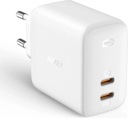 Φορτιστής πρίζας AUKEY Omnia Duo PA-B4, 2× USB‑C, Power Delivery 3.0, GaN, 65 W, λευκός