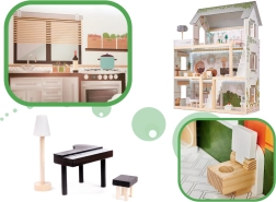 Ξύλινο κουκλόσπιτο LULILO FLORO boho με LED, 78 cm