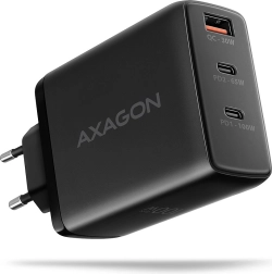 AXAGON φορτιστής δικτύου GaN 100 W, 3 θύρες (USB‑A + διπλή USB‑C), μαύρος