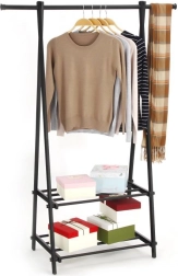 Μεταλλική κρεμάστρα ρούχων με 2 ράφια, μαύρη MODERNHOME