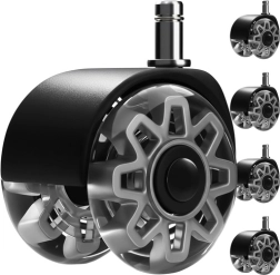 Γκρι ροδάκια για καρέκλα γραφείου 2,5" RUHHY, σετ 5 τεμ., αθόρυβα, δεν γρατζουνάνε το πάτωμα