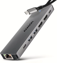 AXAGON HMC-7HX2 πολυθυρικό USB‑C hub 7σε1 με 2× HDMI 4K/60 Hz, 2× USB‑A, USB‑C, GLAN και PD 100 W