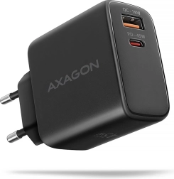 Axagon ACU-PQ45 GaN φορτιστής πρίζας 2 θυρών USB‑C PD και USB‑A QC, 45 W, μαύρος