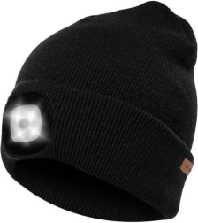 Χειμερινός σκούφος beanie με LED φακό USB Trizand, μαύρος