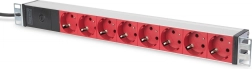 Πολύπριζο τροφοδοσίας για rack 19″ DIGITUS, 8× κόκκινες πρίζες schuko, είσοδος C14, καλώδιο 2 m, 10 A, αλουμίνιο