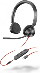 Ακουστικά Poly Blackwire 3325 MS με USB‑C, αντάπτορα USB‑A και σύνδεσμο 3,5mm