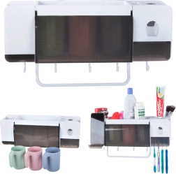 Επιτοίχιος οργανωτής για οδοντόβουρτσες με διανομέα πάστας και 3 ποτήρια, λευκός