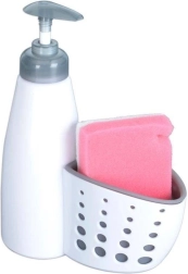 Διανομέας απορρυπαντικού πιάτων με θήκη σφουγγαριού 370 ml, λευκός