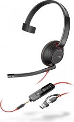 Μονόπλευρο headset POLY Blackwire 5210 USB‑C με υποδοχή 3,5 mm jack και αντάπτορα USB‑C/USB‑A