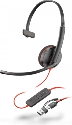 Μονοακουστικά ακουστικά Poly Blackwire 3210 USB-C + USB-C/A