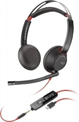 Ακουστικά Poly Blackwire 5220 USB-C με υποδοχή 3,5 mm jack και αντάπτορα USB-C/A