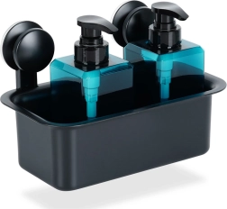 Μαύρο επιτοίχιο ράφι ντους με βεντούζες 23,5 × 13,5 × 15 cm VILDE