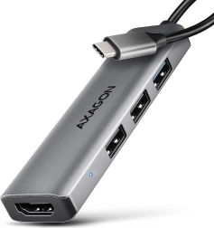 USB-C hub 4σε1 AXAGON με HDMI 4K/30 Hz και 3x USB-A, μεταλλικό, καλώδιο 15 cm