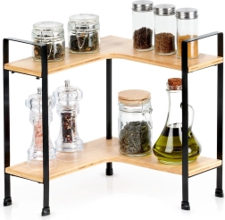 Γωνιακό διώροφο μπαμπού ράφι κουζίνας 29,5 × 29,5 × 33,5 εκ.