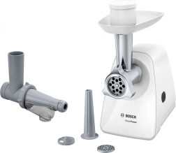 Ηλεκτρικός μύλος κρέατος Bosch MFW2515W, συμπαγής 1500 W με εξαρτήματα για λουκάνικα και πολτό