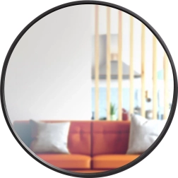 Στρογγυλός επιτοίχιος καθρέφτης με μαύρο ξύλινο πλαίσιο 50 cm
