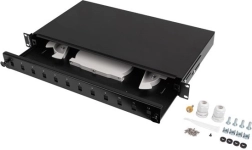 Οπτικό patch panel 19'' 1U, 12× SC simplex / 12× LC duplex, συρόμενο, μαύρο + αξεσουάρ