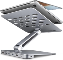 Axagon HMC-STND αλουμινένιο 7σε1 USB-C hub με βάση για φορητούς υπολογιστές 10"–16", HDMI 4K/60 Hz, 3x USB-A, GLAN, PD 100 W, καλώδιο 60cm