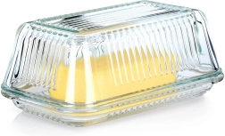 Γυάλινη βουτυριέρα Vilde, ριγέ σχεδιασμός, 17 × 10 × 7 cm