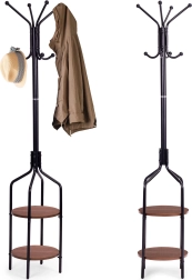 Επιδαπέδια κρεμάστρα ρούχων με ράφια, 8 γάντζοι, 180 cm, μαύρο ModernHome