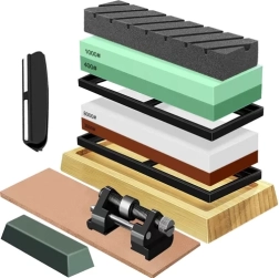 Υγρό ακονιστήρι μαχαιριών RUHHY – σετ με πολλαπλές κόκκους και δερμάτινη λωρίδα