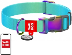 Νάιλον κολάρο για σκύλους με QR κωδικό WAUDOG gradient, μπλε, μέγεθος M