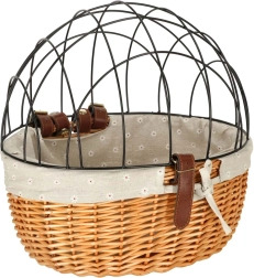 ψάθινο καλάθι ποδηλάτου με μεταλλικό κλουβί για σκύλο και γάτα