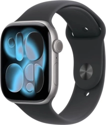 Apple Watch Series 11 GPS 46 mm αλουμινένια θήκη σε αστρογκρί, αθλητικό λουράκι μαύρο M/L