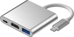 Αλουμινένιο USB‑C hub 3σε1 με HDMI 4K, USB 3.1 και τροφοδοσία USB‑C – ασημί