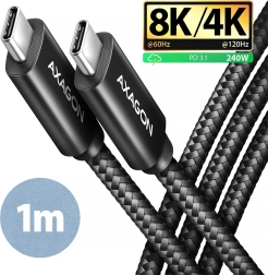 Καλώδιο AXAGON USB‑C σε USB‑C USB4 40 Gb/s, PD 240 W, 8K, 1 m, αλουμίνιο, πλεκτό, μαύρο