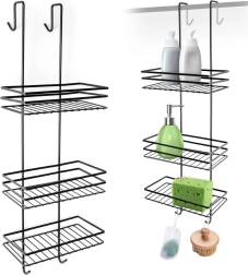 Κρεμαστό μεταλλικό ράφι ντους μαύρο, τριών επιπέδων