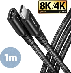 AXAGON καλώδιο επέκτασης USB‑C Gen2 1 m, 20 Gbps, PD 240 W, 5 A, πλεκτό, μαύρο