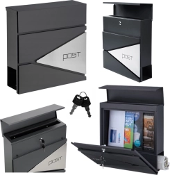 Μεγάλο ανθρακί γραμματοκιβώτιο για επιστολές και εφημερίδες με την ένδειξη POST, μέγεθος A4
