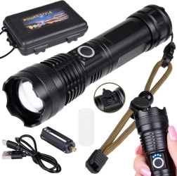 Ισχυρός φακός LED με φόρτιση USB, αδιάβροχος, με ζουμ