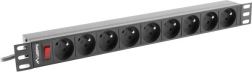 Ρακέτα τροφοδοσίας PDU 19" 1U 16A, 9 πρίζες FR, 230 V, καλώδιο 3 m, μαύρη