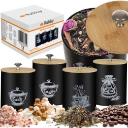 Μαύρα δοχεία κουζίνας με καπάκια από μπαμπού - 4τμχ Ruhhy