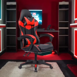 Εργονομική gaming καρέκλα με υποπόδιο, περιστρεφόμενη και ρυθμιζόμενη καθ’ ύψος, μέγιστο φορτίο 150 kg