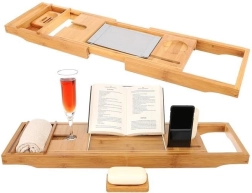 Μπαμπού ράφι μπανιέρας Home spa – επεκτεινόμενος δίσκος μπανιέρας