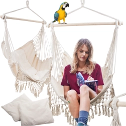 Βραζιλιάνικη κρεμαστή αιώρα-καρέκλα με μαξιλάρια boho, μπεζ