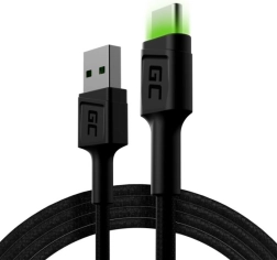 Καλώδιο φόρτισης και δεδομένων USB-A σε USB-C 120 cm με φωτισμό LED GREEN CELL Ray