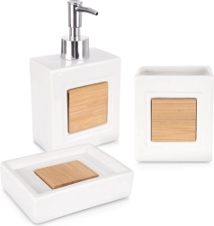Λευκό σετ μπάνιου 3 τεμαχίων από δολομίτη με μπαμπού